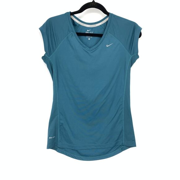 Nike Dri Fit Short Sleeve Activewear T-Shirt V-Neck Womens Size Small Teal Blue - Picture 1 of 8